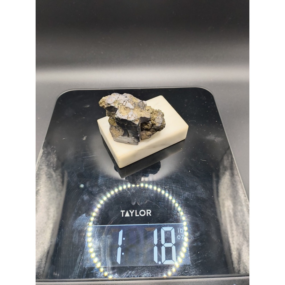 Vintage 1960s Galena & Pyrite Mineral Specimen on Italian Marble Base - 3" x 2", - Picture 6 of 8